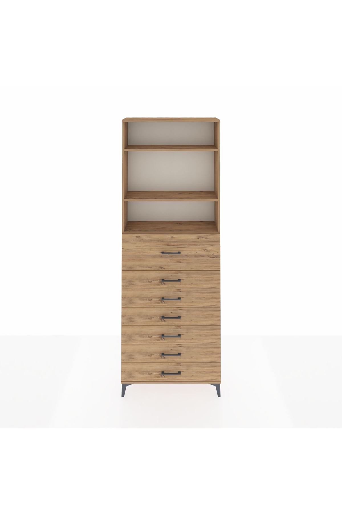 Arges Dolap 3 Raflı 7 Çekmeceli 88x30x243 Çam-Çam