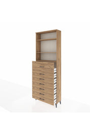 Arges Dolap 3 Raflı 7 Çekmeceli 88x30x243 Çam-Çam