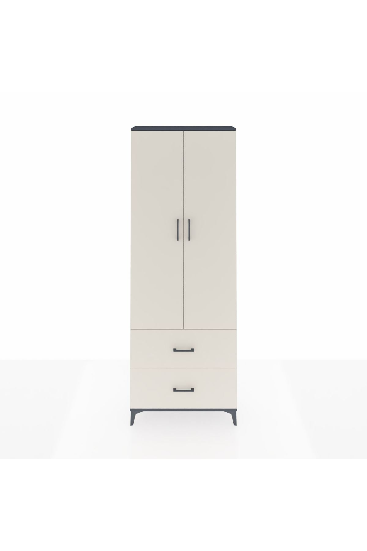 Arges Dolap 4 Raflı 2 Çekmeceli 2 Kapaklı 88x30x243 Antrasit-Aytaşı