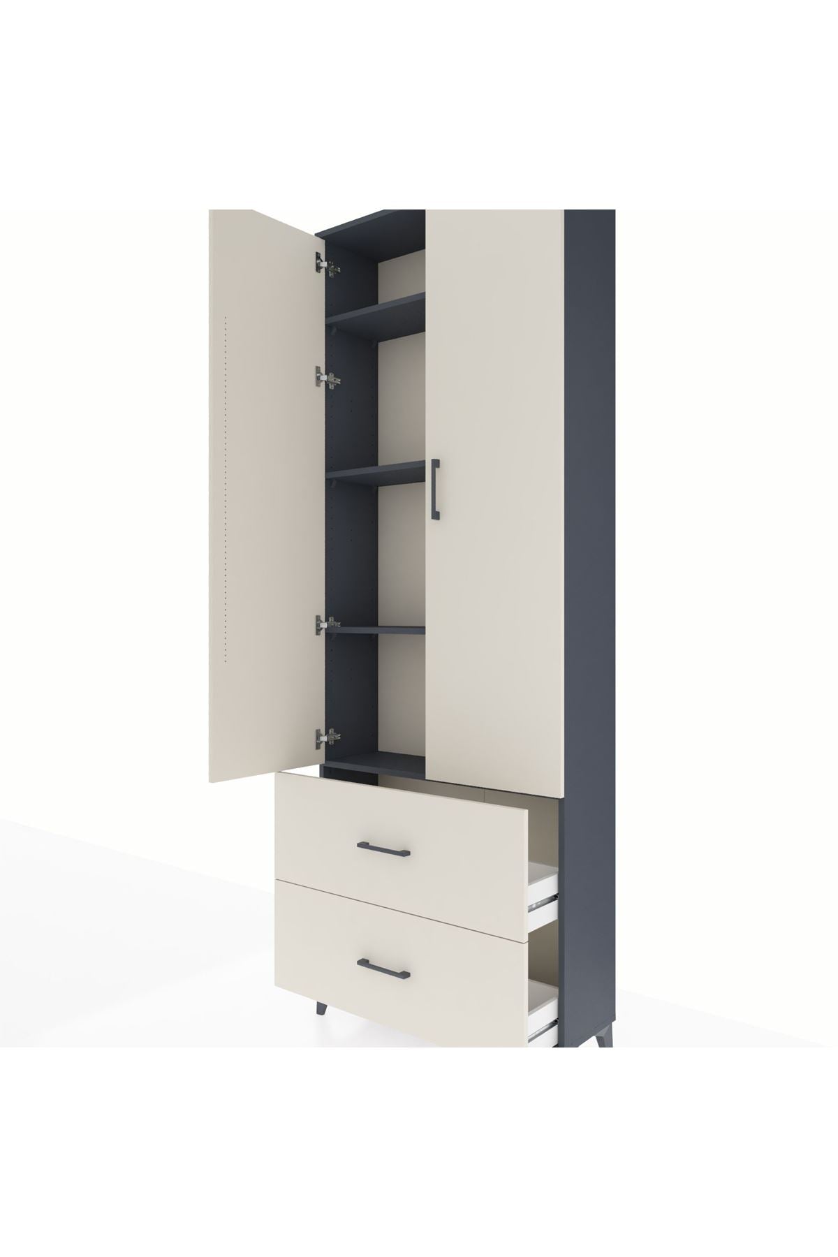 Arges Dolap 4 Raflı 2 Çekmeceli 2 Kapaklı 88x30x243 Antrasit-Aytaşı