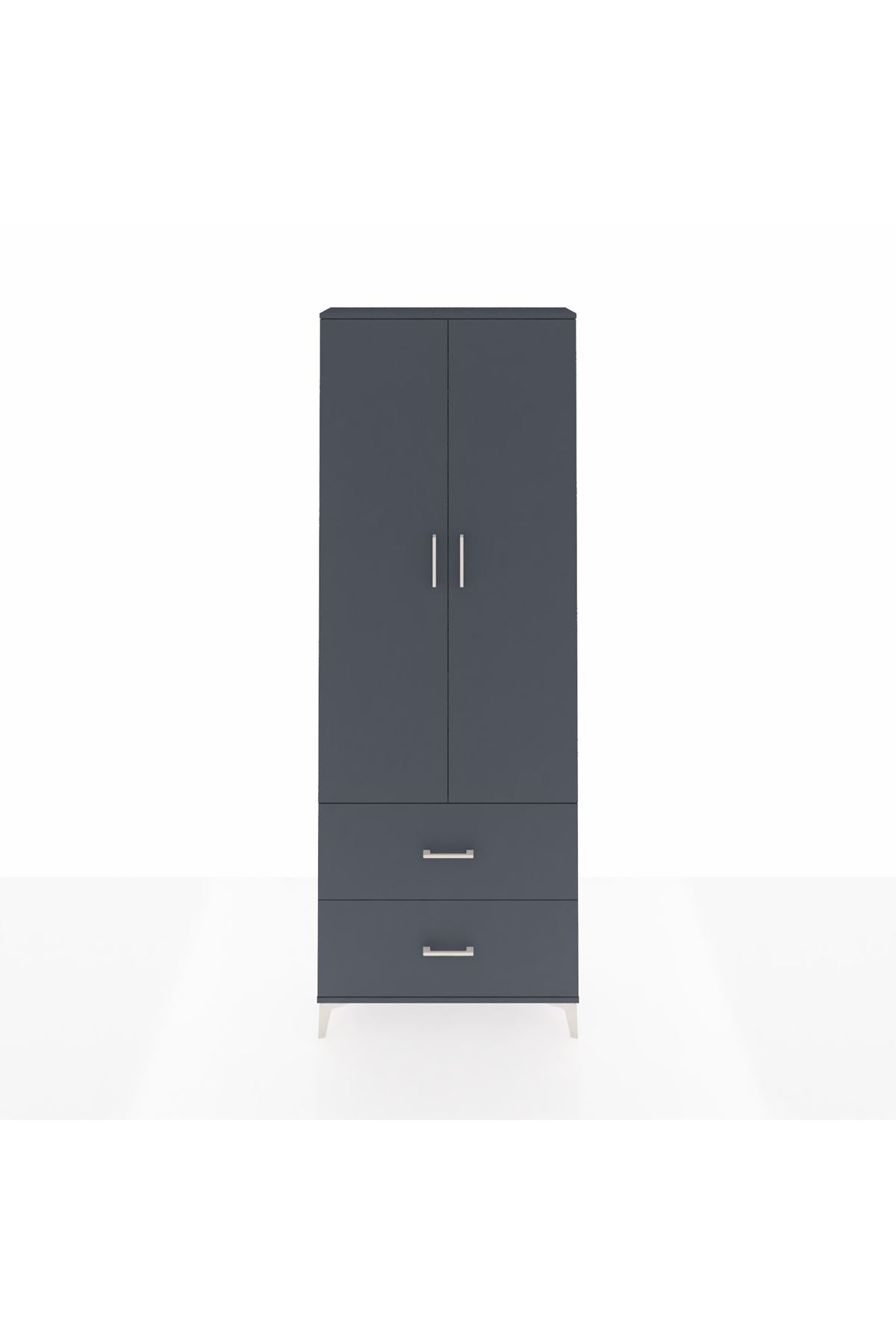 Arges Dolap 4 Raflı 2 Çekmeceli 2 Kapaklı 88x30x243 Antrasit-Antrasit