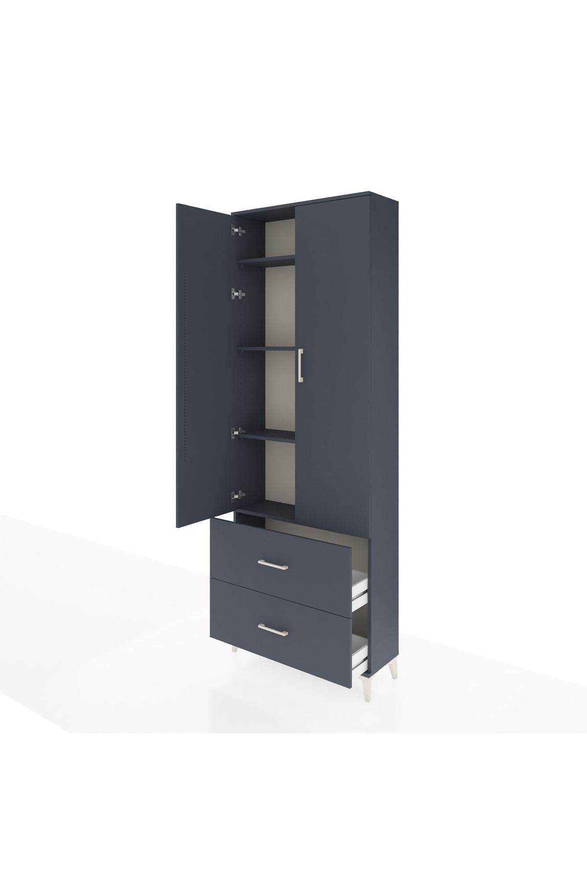 Arges Dolap 4 Raflı 2 Çekmeceli 2 Kapaklı 88x30x243 Antrasit-Antrasit