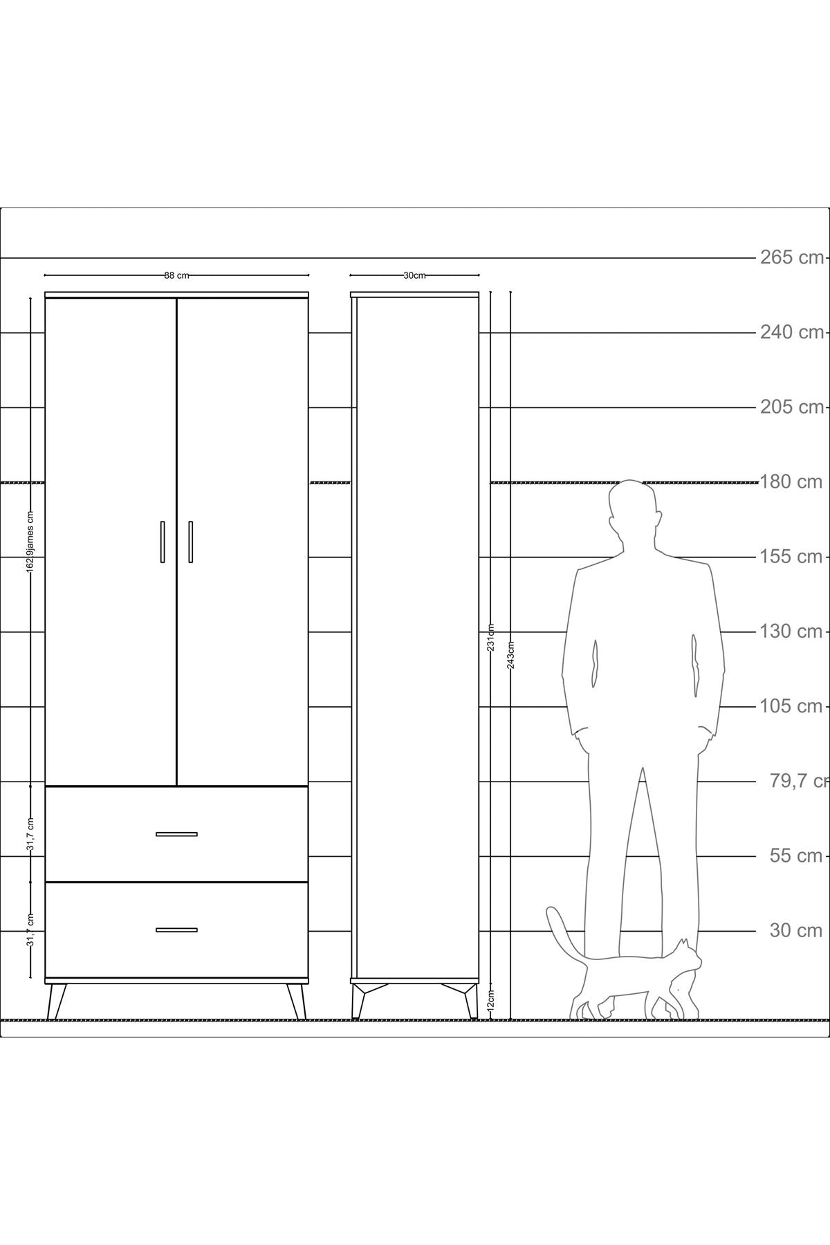 Arges Dolap 4 Raflı 2 Çekmeceli 2 Kapaklı 88x30x243 Antrasit-Antrasit