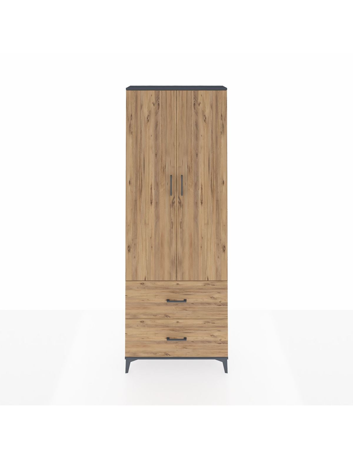 Arges Dolap 4 Raflı 2 Çekmeceli 2 Kapaklı 88x30x243 Antrasit-Çam