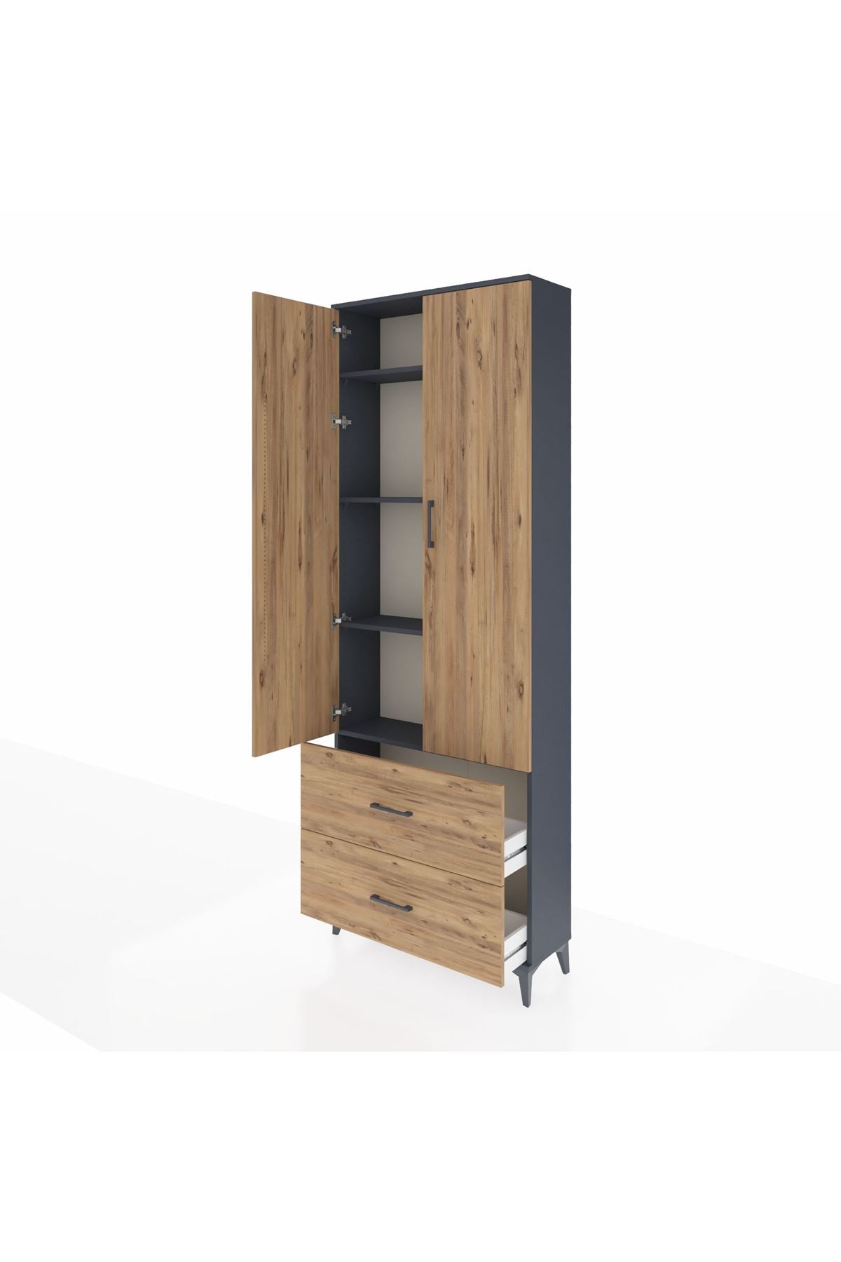 Arges Dolap 4 Raflı 2 Çekmeceli 2 Kapaklı 88x30x243 Antrasit-Çam