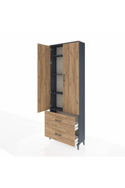 Arges Dolap 4 Raflı 2 Çekmeceli 2 Kapaklı 88x30x243 Antrasit-Çam