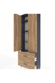 Arges Dolap 4 Raflı 2 Çekmeceli 2 Kapaklı 88x30x243 Antrasit-Çam