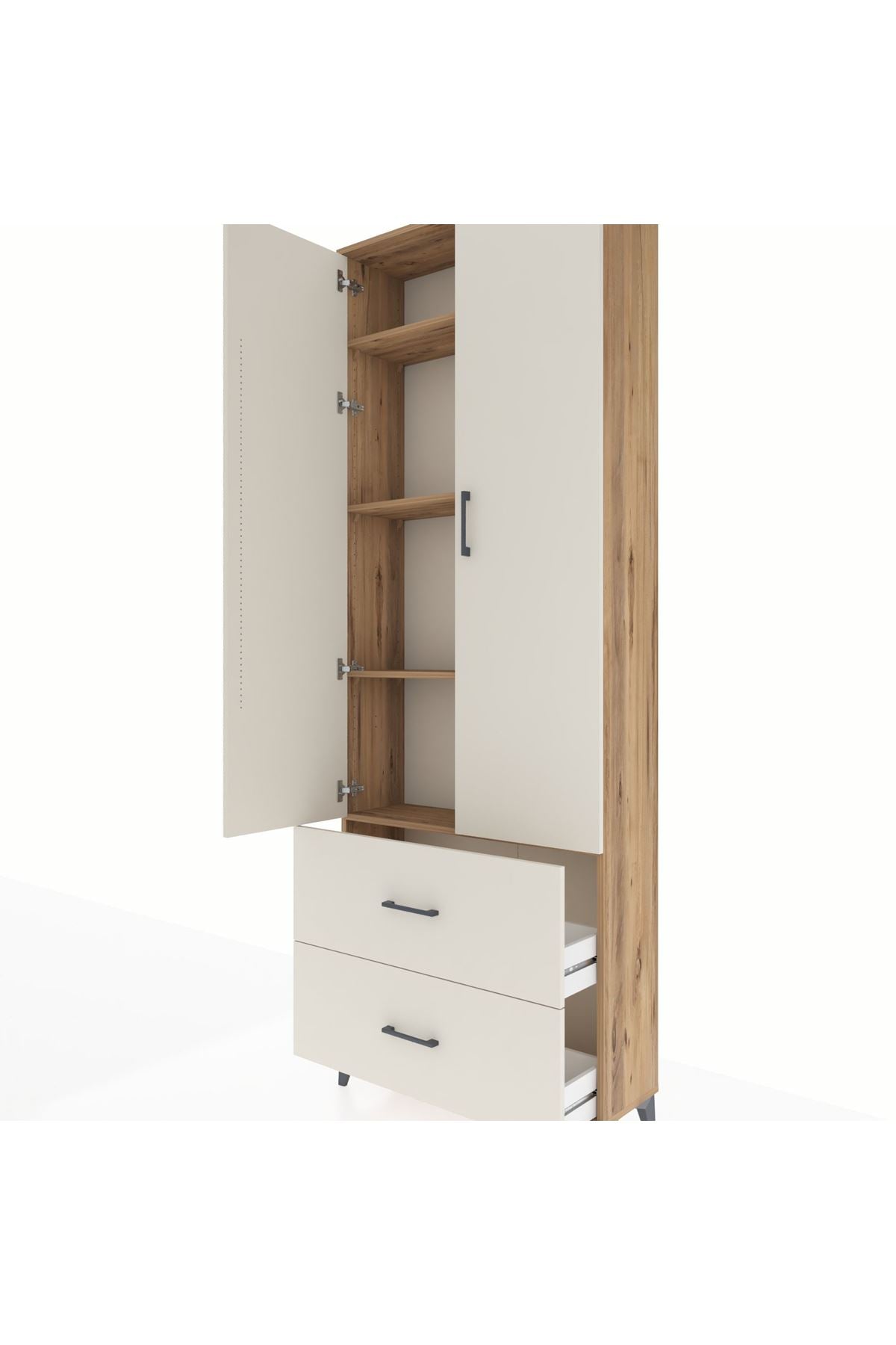 Arges Dolap 4 Raflı 2 Çekmeceli 2 Kapaklı 88x30x243 Çam-Aytaşı