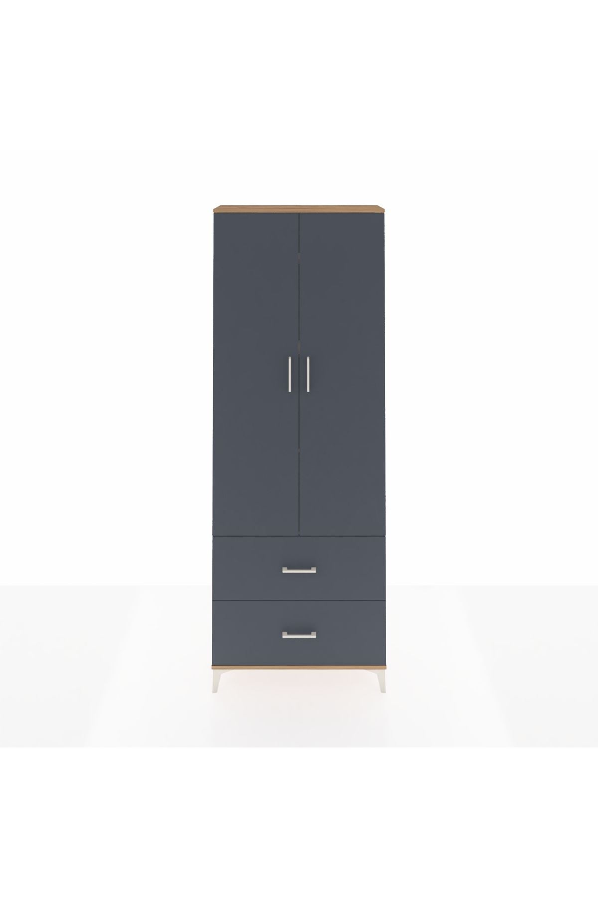 Arges Dolap 4 Raflı 2 Çekmeceli 2 Kapaklı 88x30x243 Çam-Antrasit