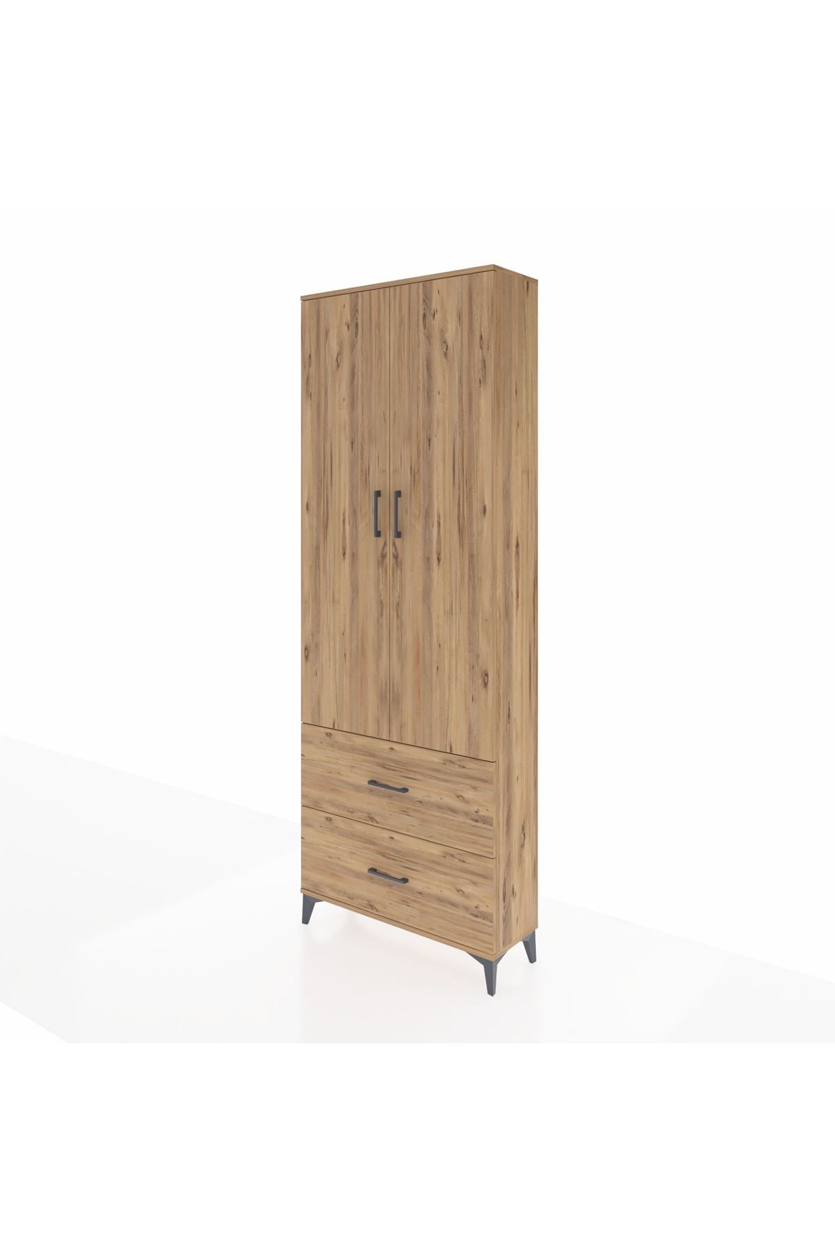 Arges Dolap 4 Raflı 2 Çekmeceli 2 Kapaklı 88x30x243 Çam-Çam