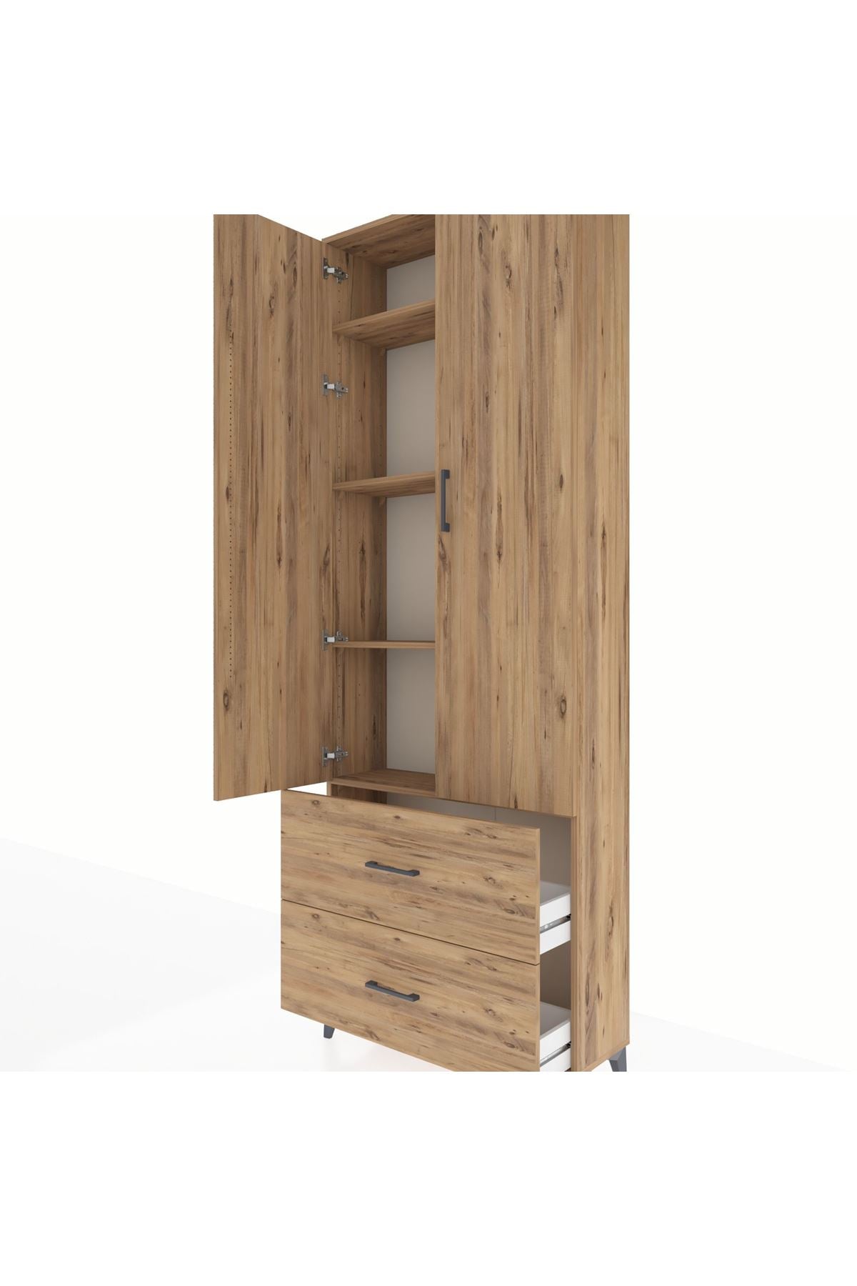 Arges Dolap 4 Raflı 2 Çekmeceli 2 Kapaklı 88x30x243 Çam-Çam