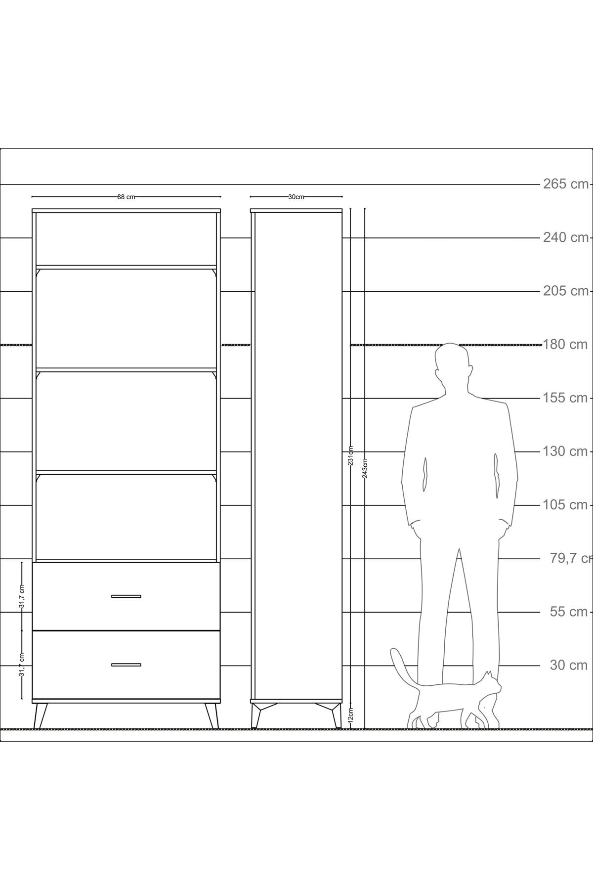 Arges Dolap 4 Raflı 2 Çekmeceli 88x30x243 Aytaşı-Antrasit