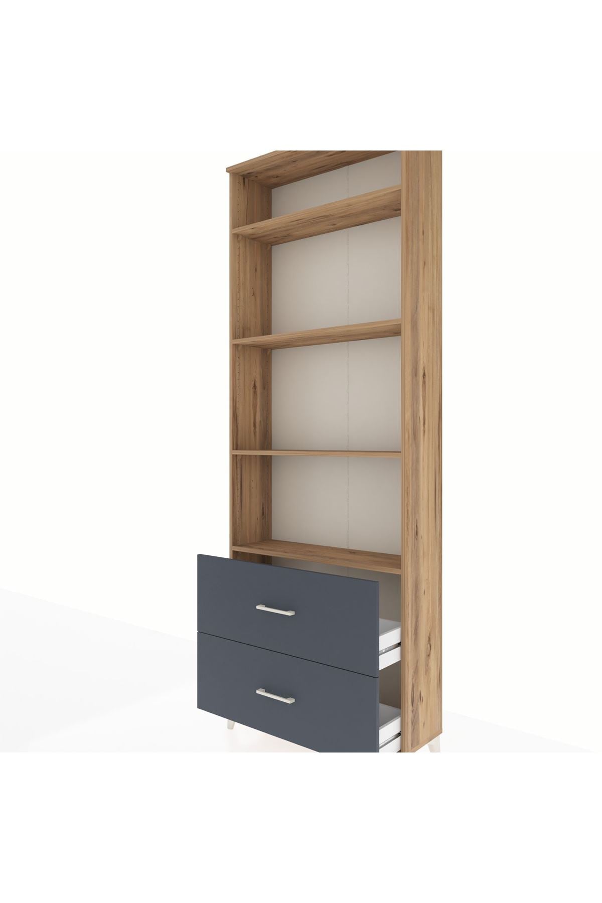 Arges Dolap 4 Raflı 2 Çekmeceli 88x30x243 Çam-Antrasit