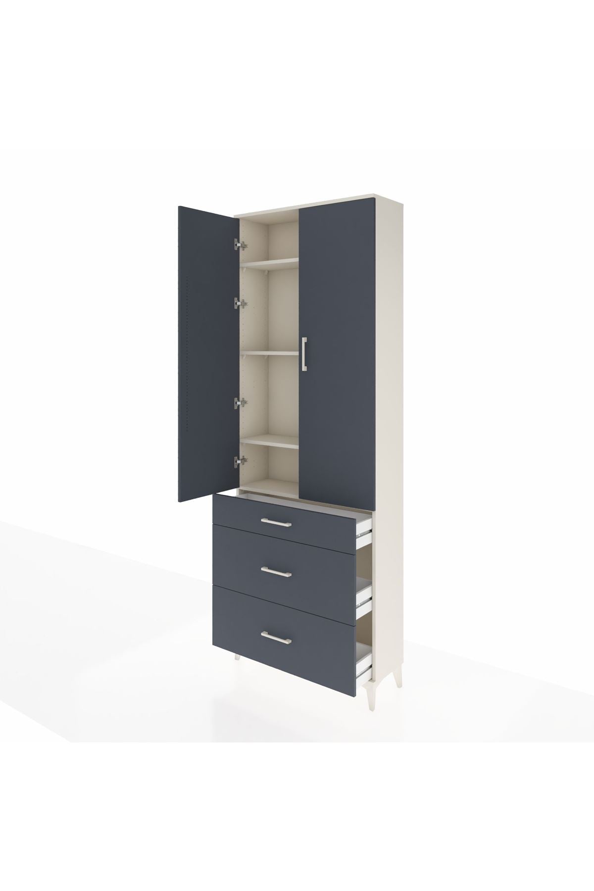 Arges Dolap 4 Raflı 3 Çekmeceli 2 Kapaklı 88x30x243 Aytaşı-Antrasit