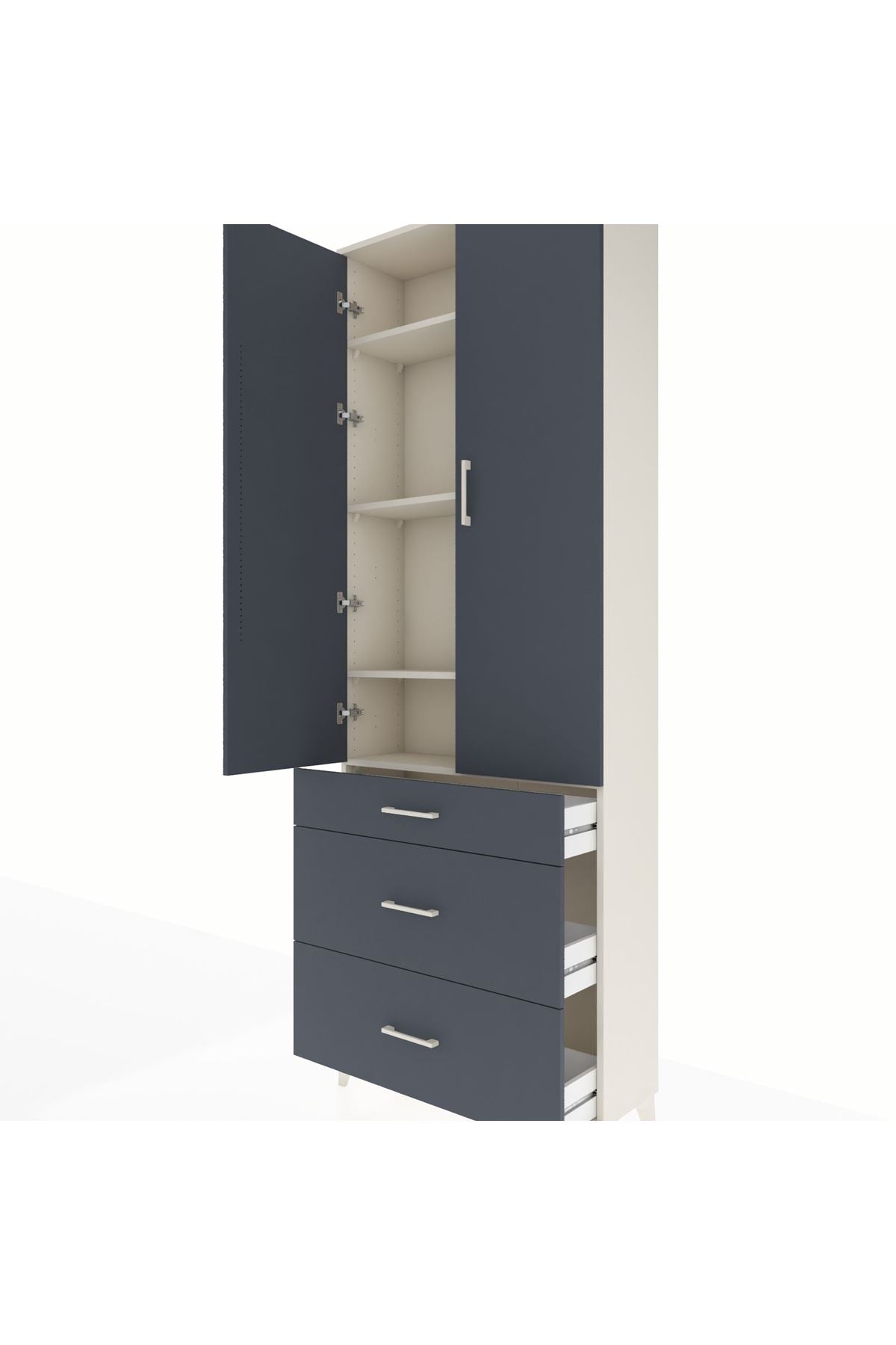 Arges Dolap 4 Raflı 3 Çekmeceli 2 Kapaklı 88x30x243 Aytaşı-Antrasit