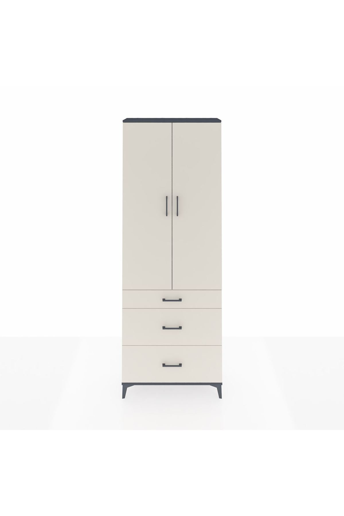 Arges Dolap 4 Raflı 3 Çekmeceli 2 Kapaklı 88x30x243 Antrasit-Aytaşı