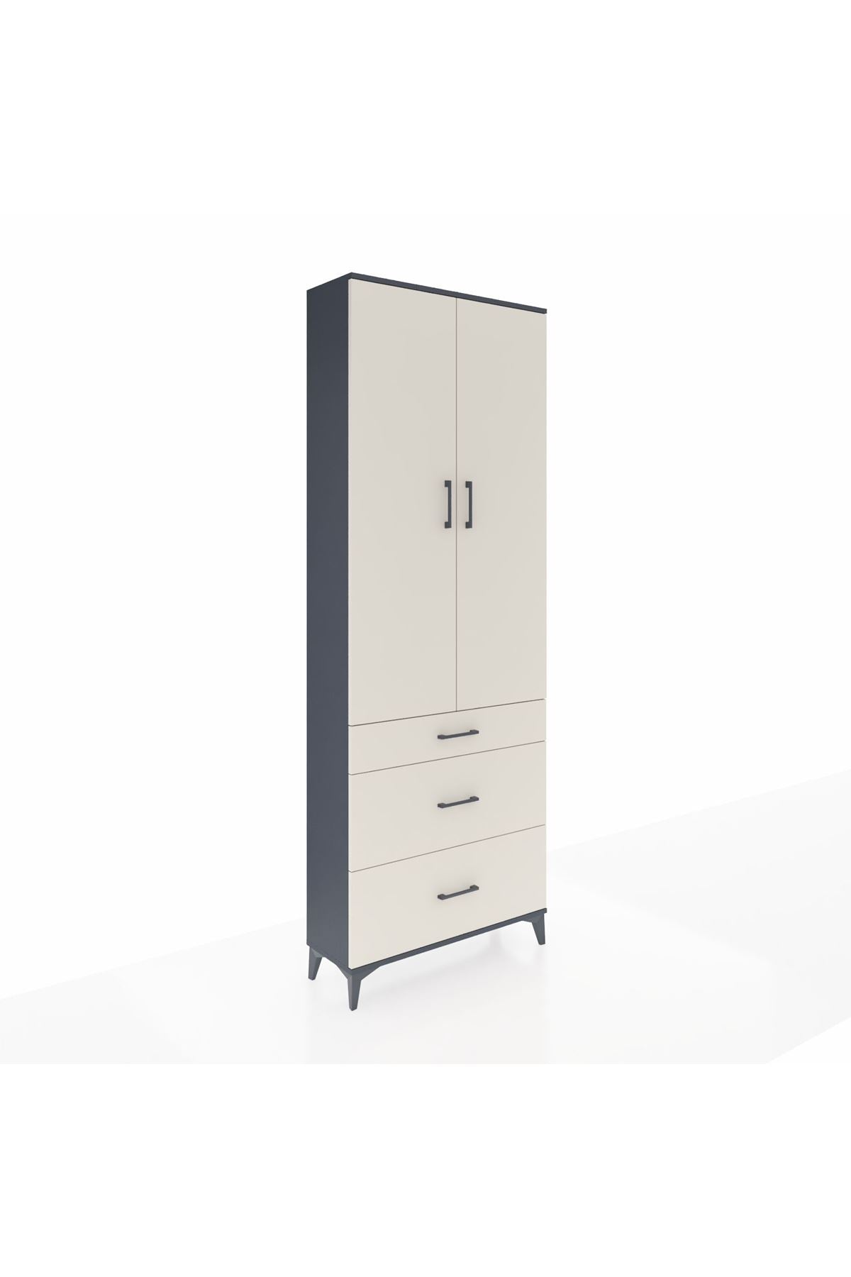 Arges Dolap 4 Raflı 3 Çekmeceli 2 Kapaklı 88x30x243 Antrasit-Aytaşı