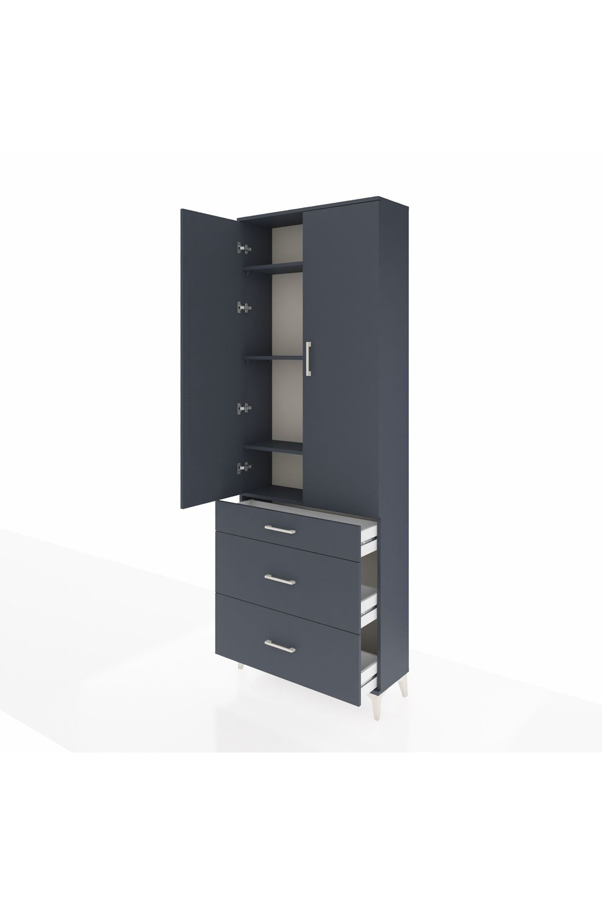 Arges Dolap 4 Raflı 3 Çekmeceli 2 Kapaklı 88x30x243 Antrasit-Antrasit