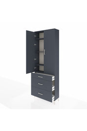 Arges Dolap 4 Raflı 3 Çekmeceli 2 Kapaklı 88x30x243 Antrasit-Antrasit