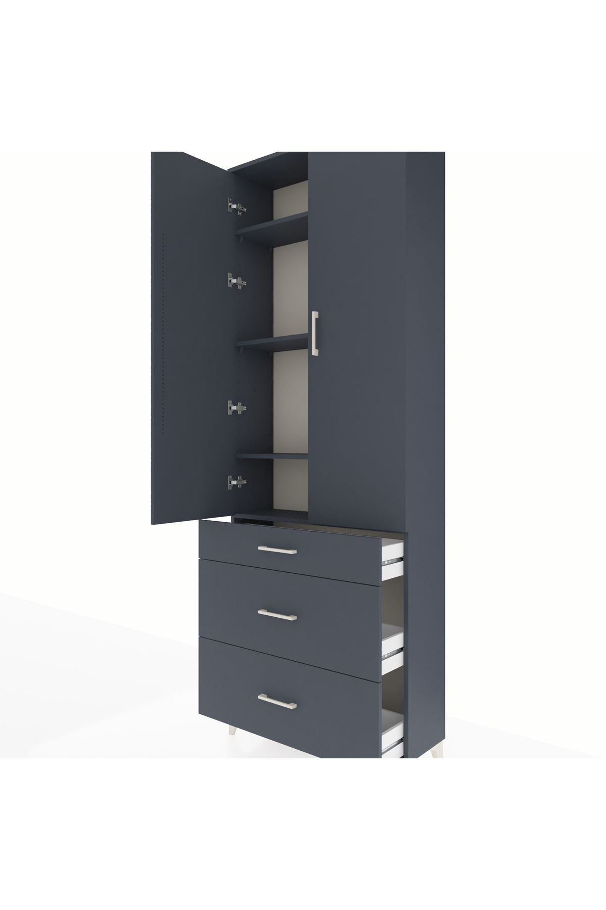 Arges Dolap 4 Raflı 3 Çekmeceli 2 Kapaklı 88x30x243 Antrasit-Antrasit