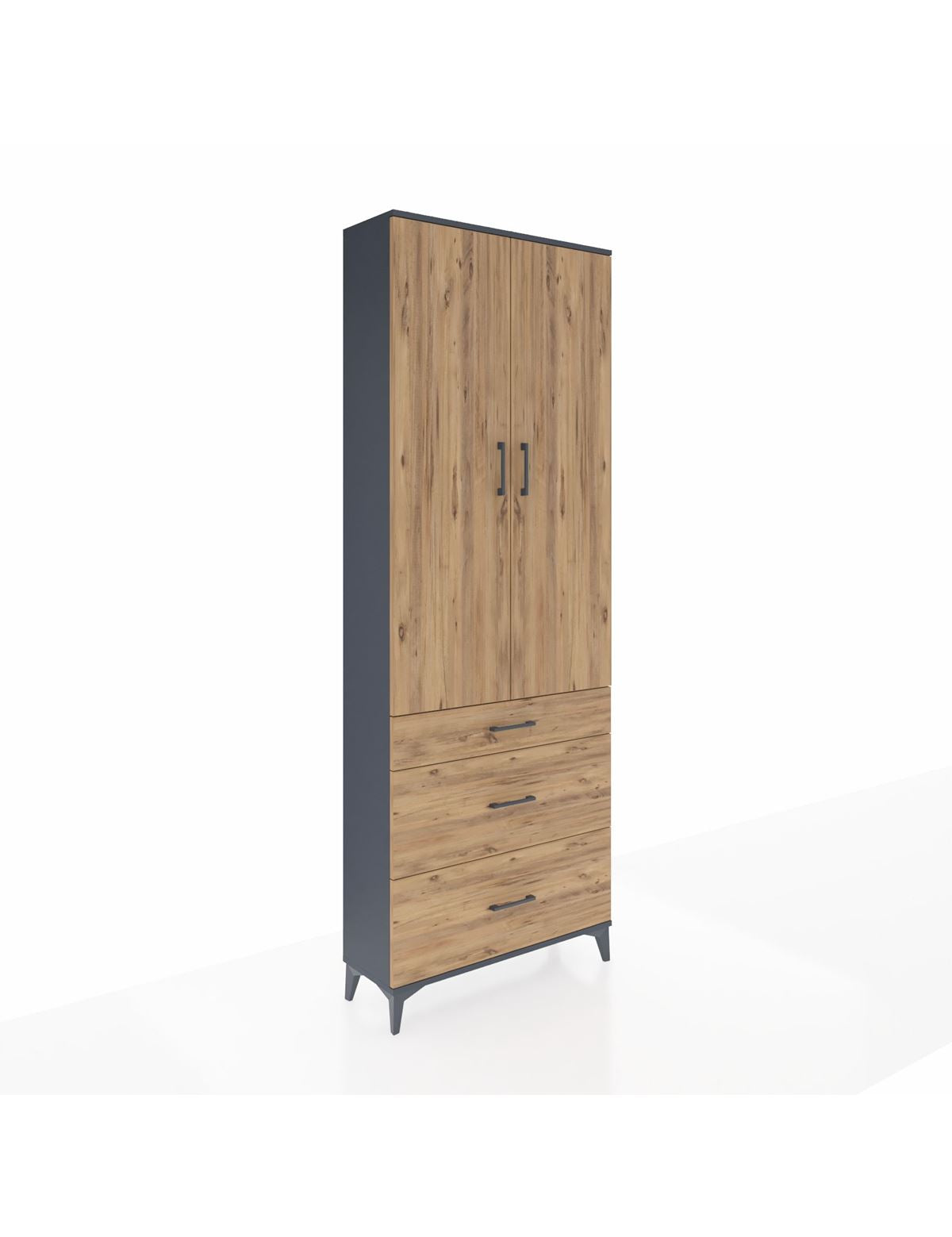 Arges Dolap 4 Raflı 3 Çekmeceli 2 Kapaklı 88x30x243 Antrasit-Çam