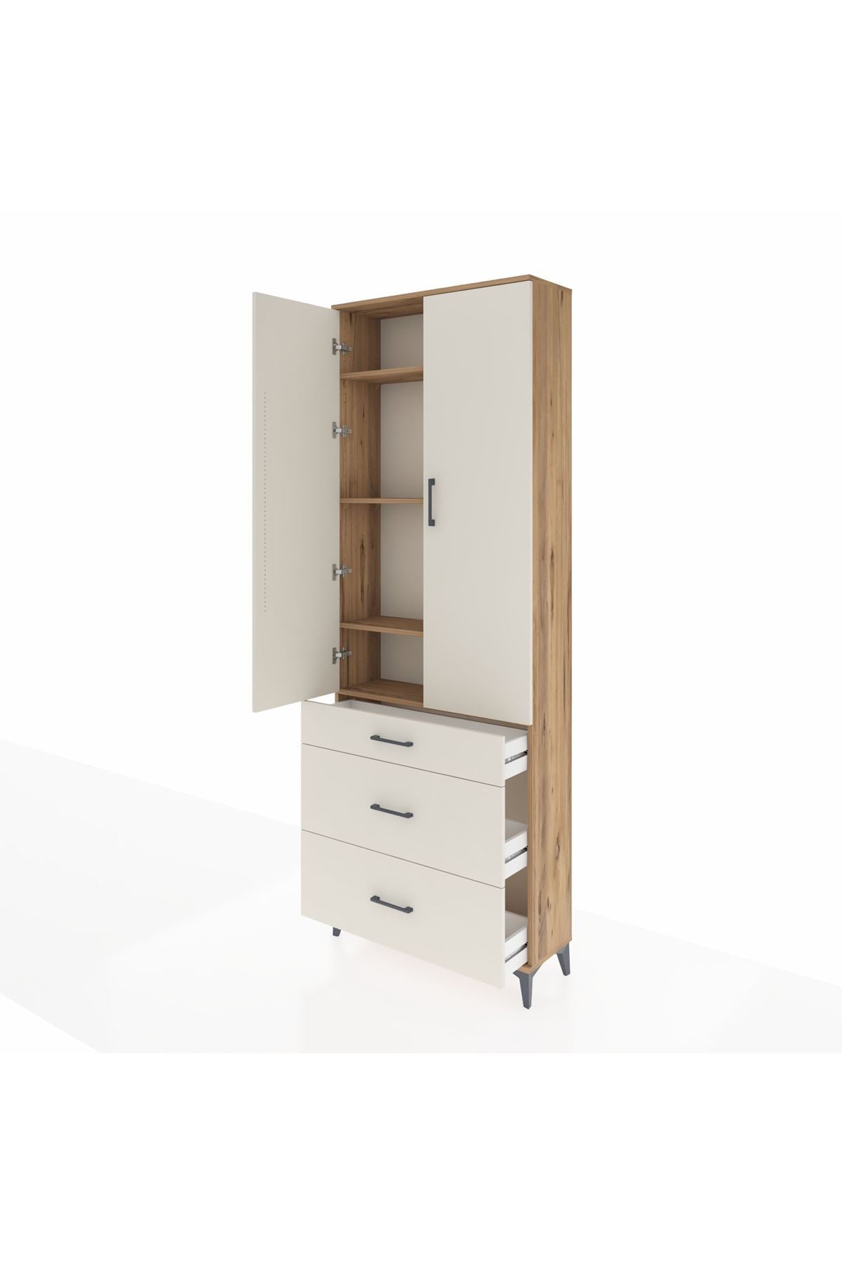 Arges Dolap 4 Raflı 3 Çekmeceli 2 Kapaklı 88x30x243 Çam-Aytaşı