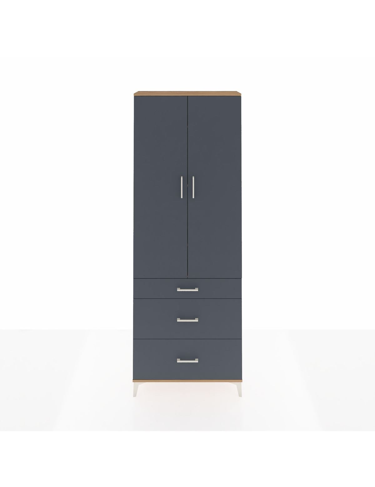 Arges Dolap 4 Raflı 3 Çekmeceli 2 Kapaklı 88x30x243 Çam-Antrasit