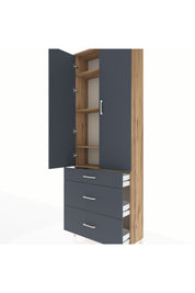 Arges Dolap 4 Raflı 3 Çekmeceli 2 Kapaklı 88x30x243 Çam-Antrasit