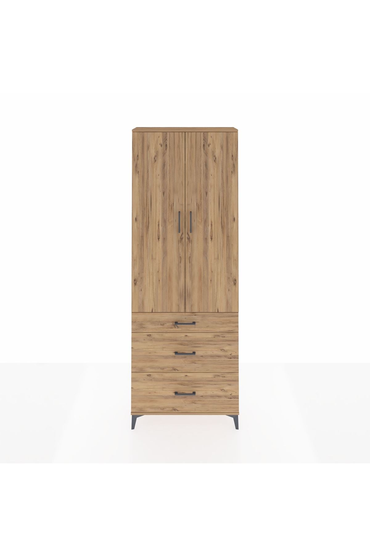 Arges Dolap 4 Raflı 3 Çekmeceli 2 Kapaklı 88x30x243 Çam-Çam