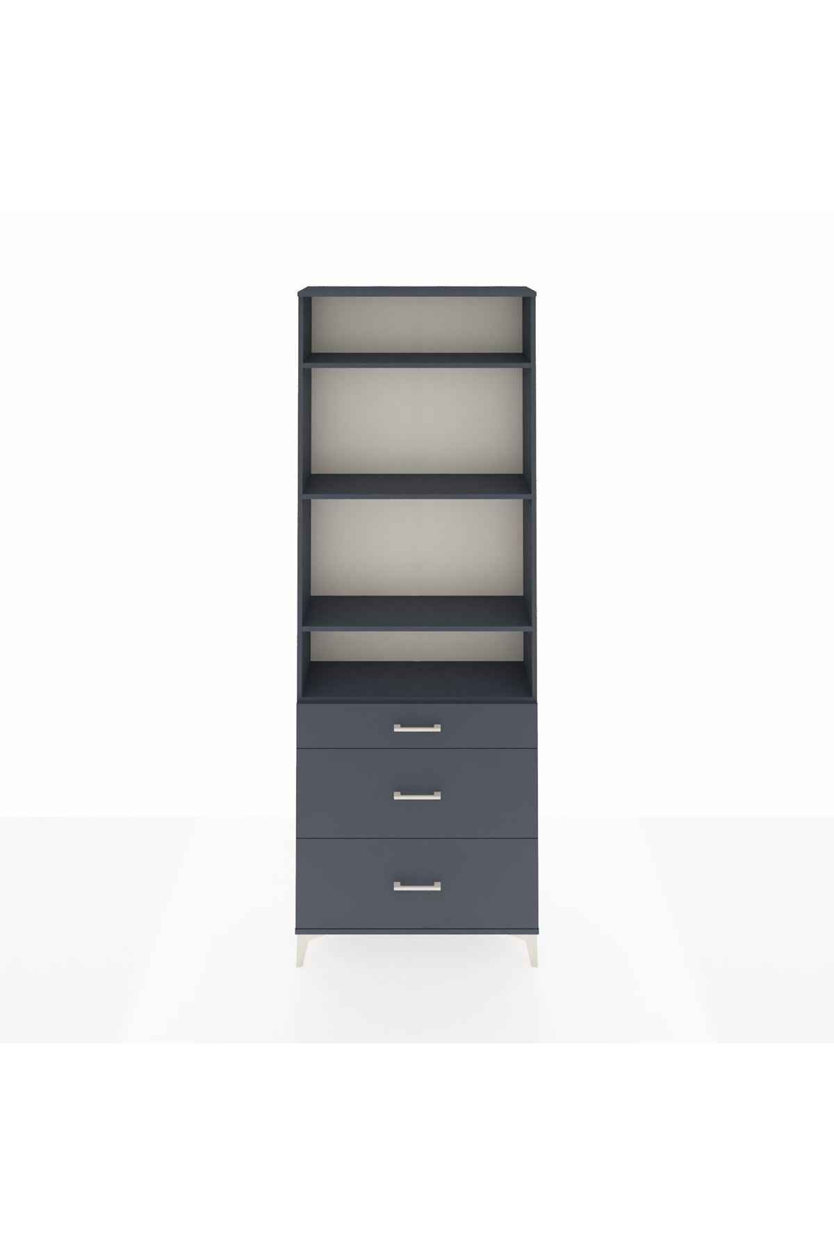 Arges Dolap 4 Raflı 3 Çekmeceli 88x30x243 Antrasit-Antrasit