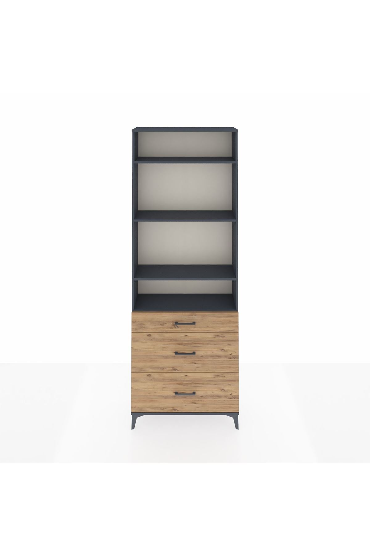 Arges Dolap 4 Raflı 3 Çekmeceli 88x30x243 Antrasit-Çam