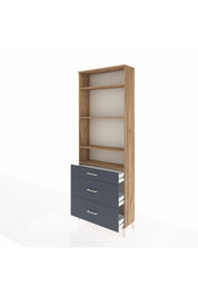 Arges Dolap 4 Raflı 3 Çekmeceli 88x30x243 Çam-Antrasit