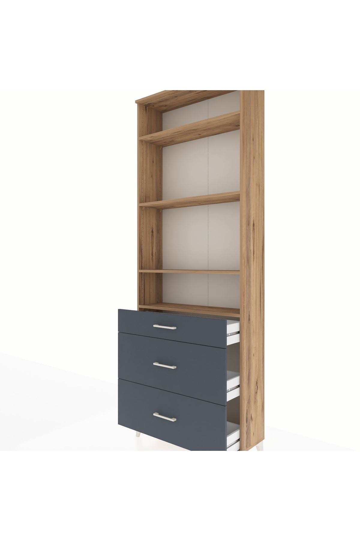 Arges Dolap 4 Raflı 3 Çekmeceli 88x30x243 Çam-Antrasit