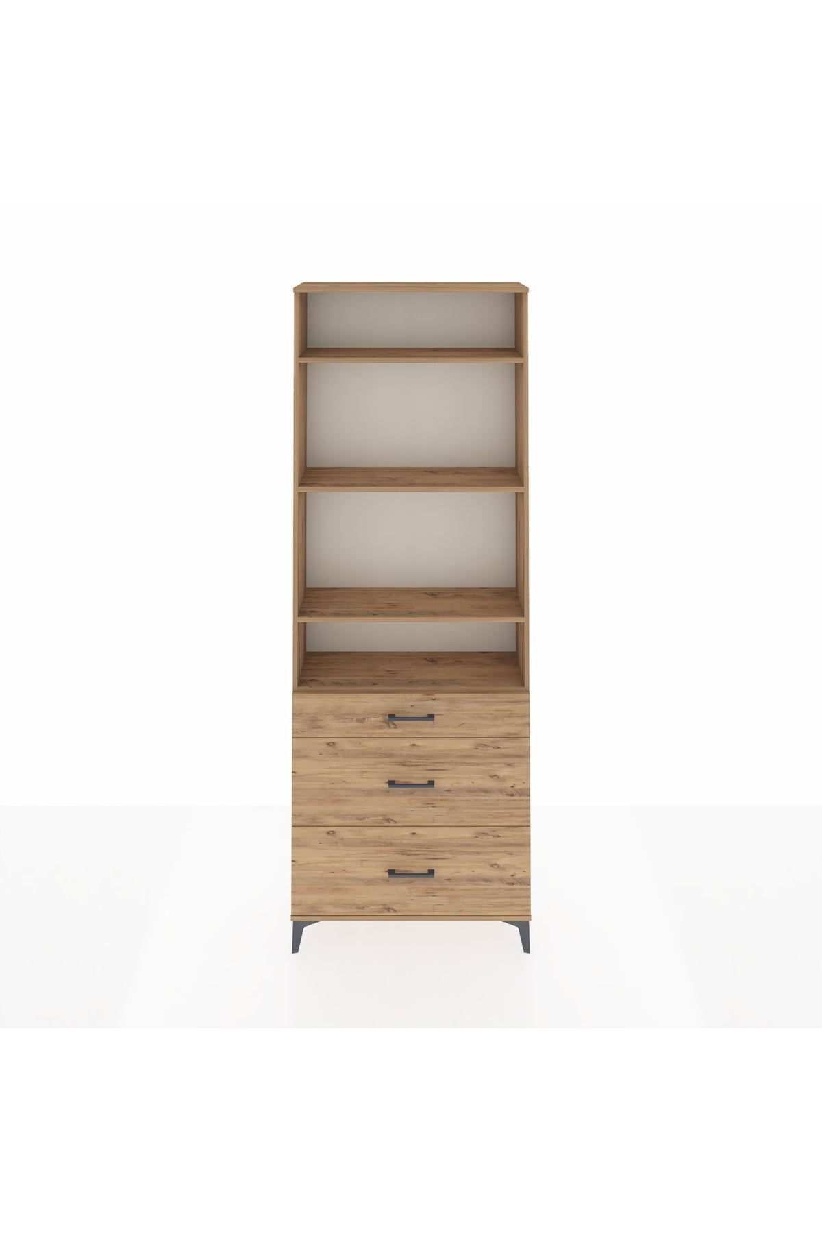 Arges Dolap 4 Raflı 3 Çekmeceli 88x30x243 Çam-Çam