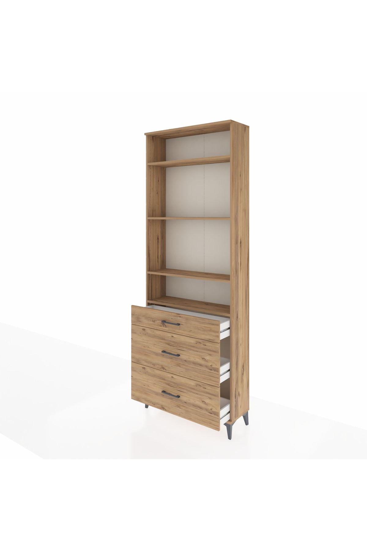 Arges Dolap 4 Raflı 3 Çekmeceli 88x30x243 Çam-Çam