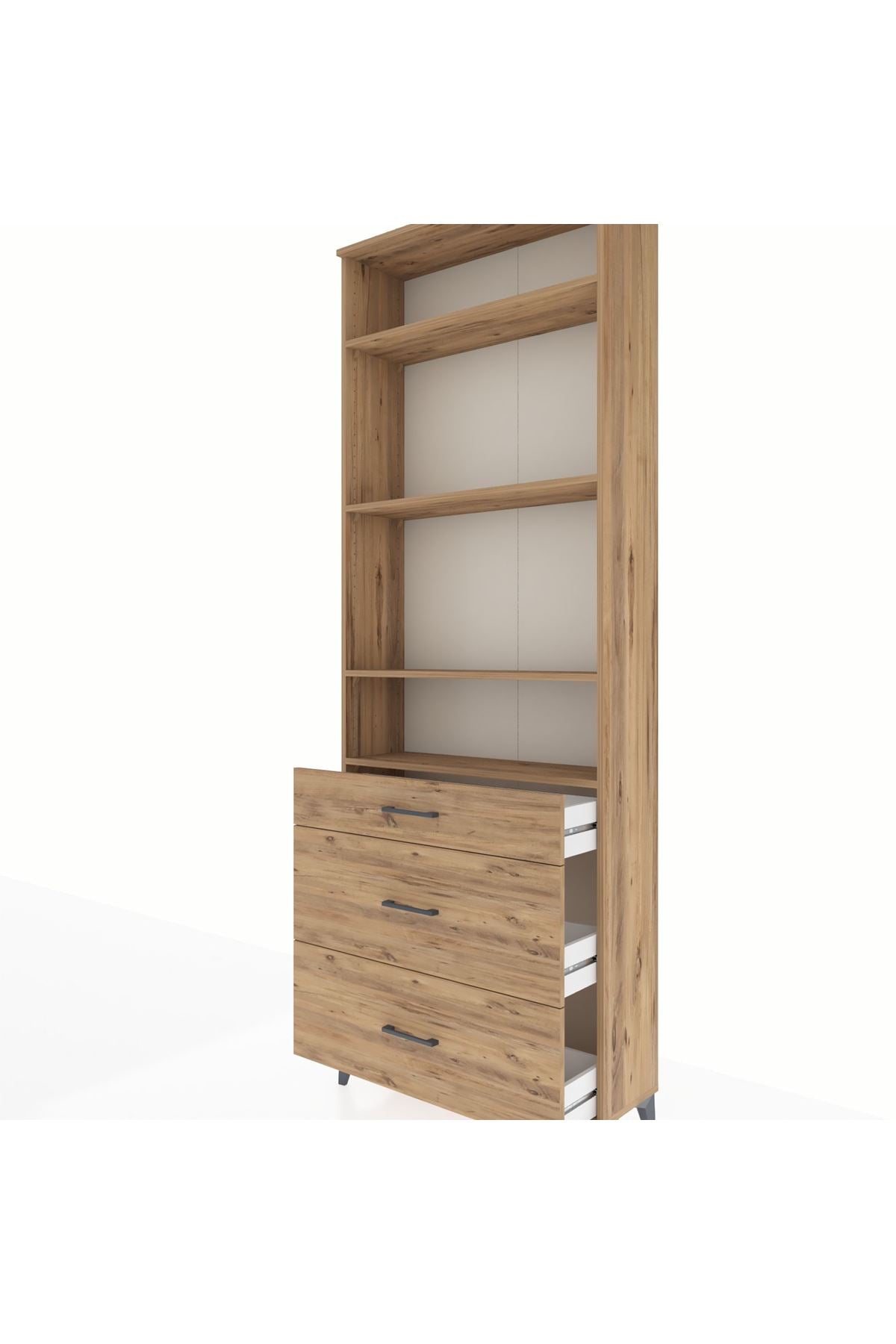 Arges Dolap 4 Raflı 3 Çekmeceli 88x30x243 Çam-Çam