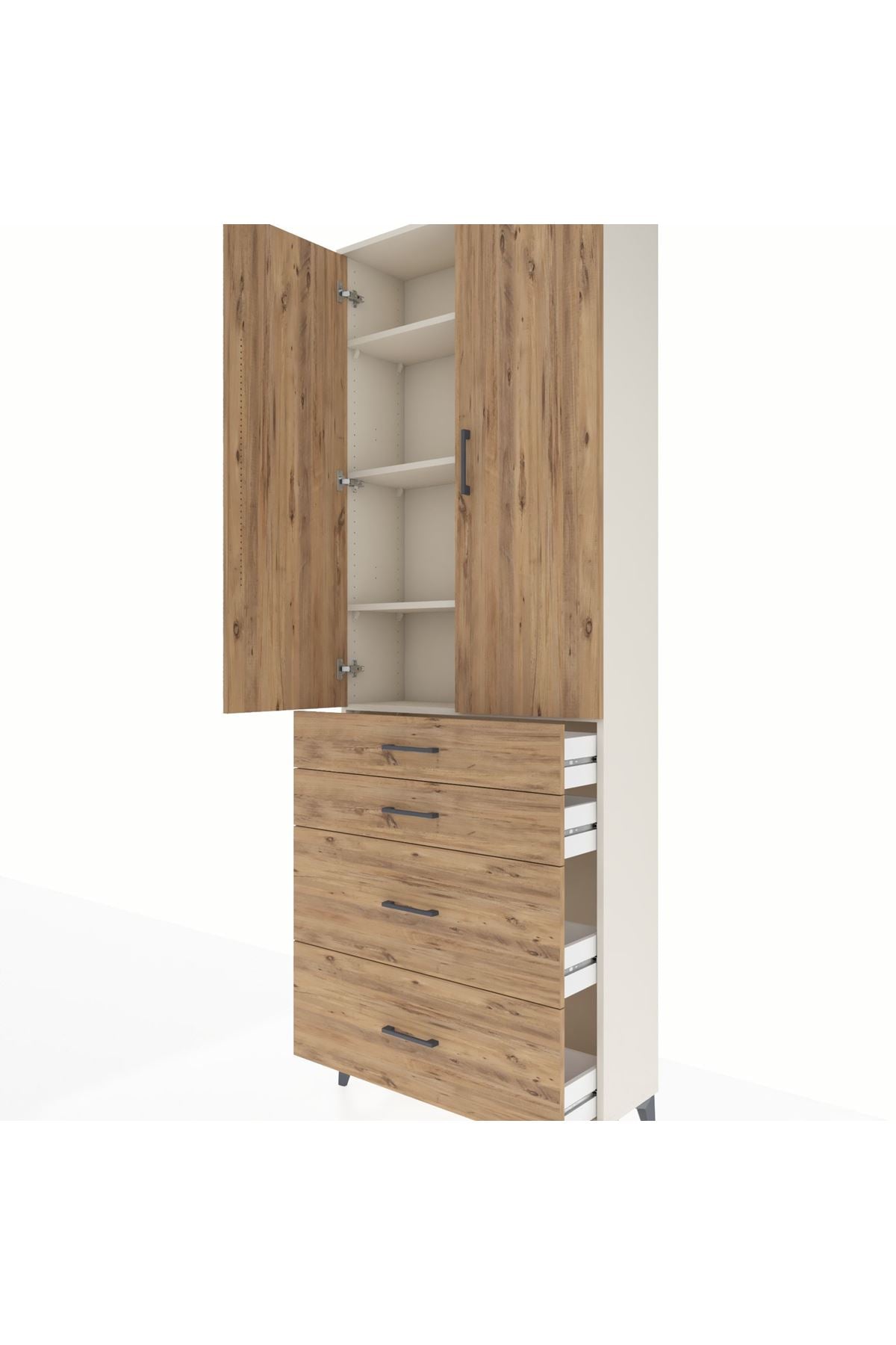 Arges Dolap 4 Raflı 4 Çekmeceli 2 Kapaklı 88x30x243 Aytaşı-Çam