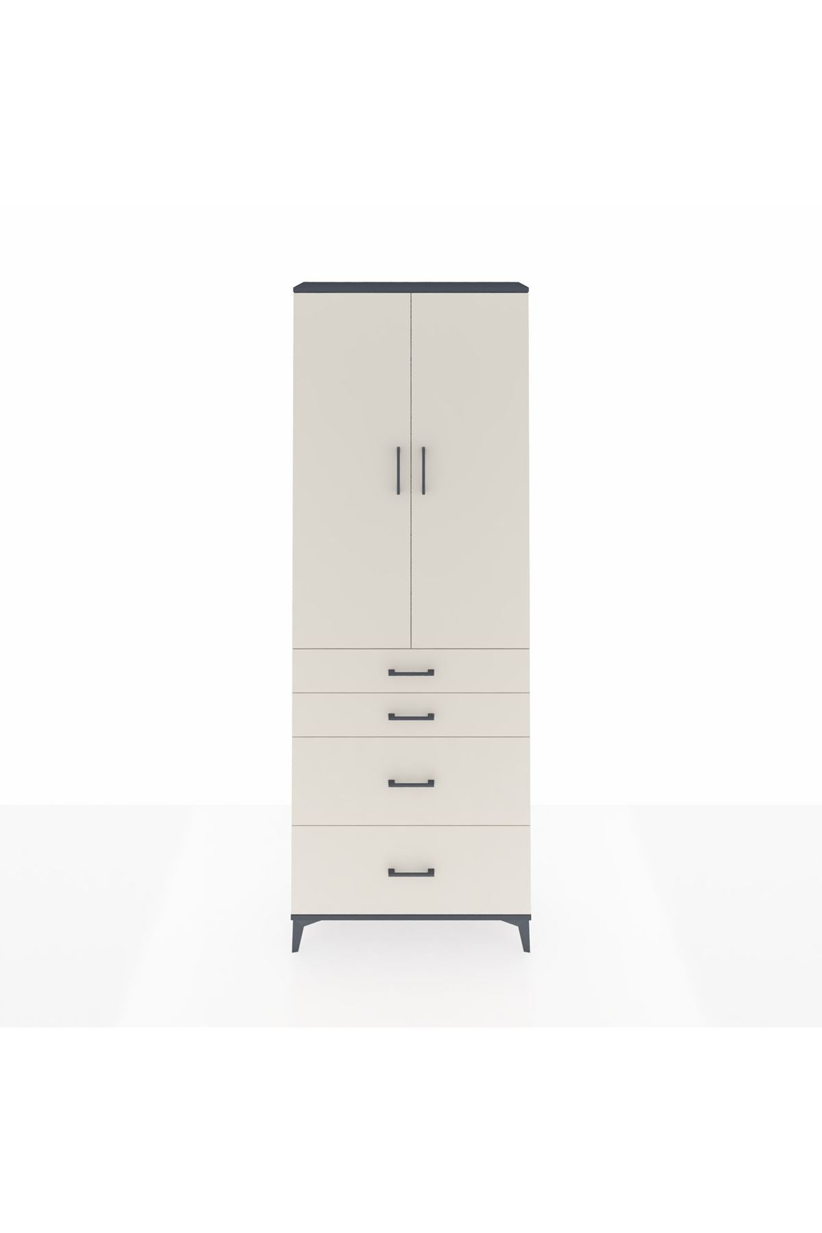 Arges Dolap 4 Raflı 4 Çekmeceli 2 Kapaklı 88x30x243 Antrasit-Aytaşı