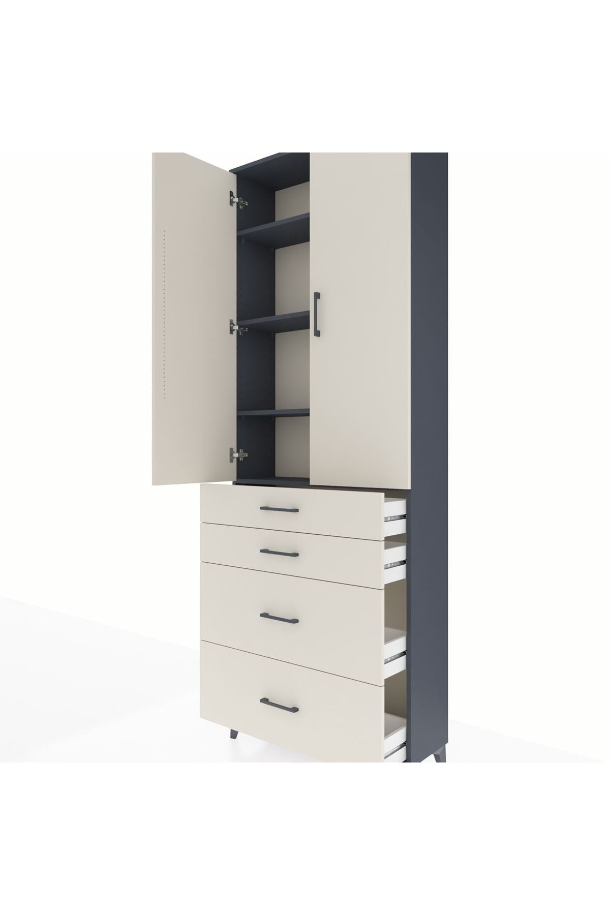 Arges Dolap 4 Raflı 4 Çekmeceli 2 Kapaklı 88x30x243 Antrasit-Aytaşı