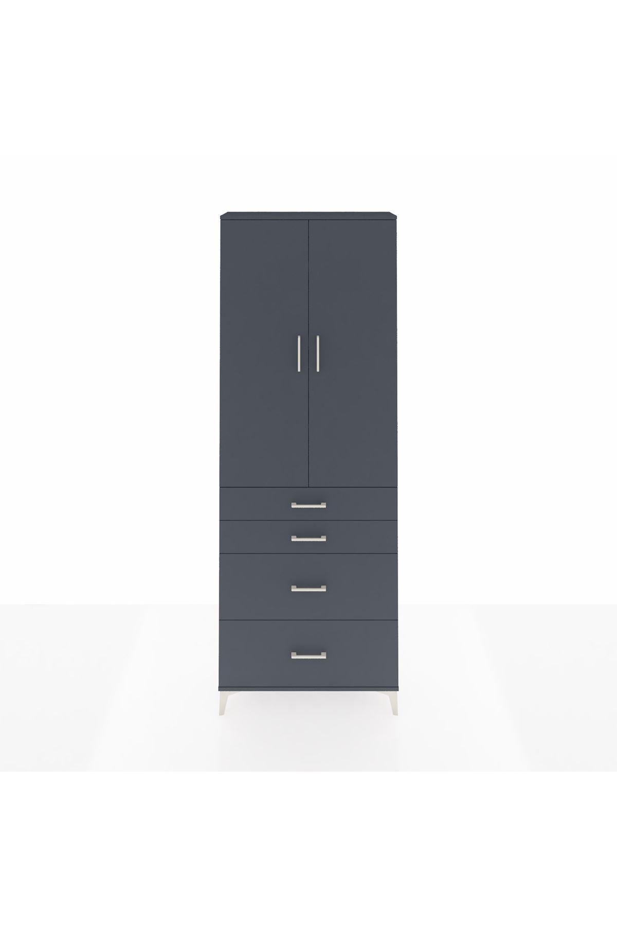 Arges Dolap 4 Raflı 4 Çekmeceli 2 Kapaklı 88x30x243 Antrasit-Antrasit