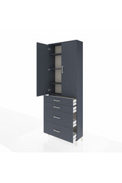 Arges Dolap 4 Raflı 4 Çekmeceli 2 Kapaklı 88x30x243 Antrasit-Antrasit