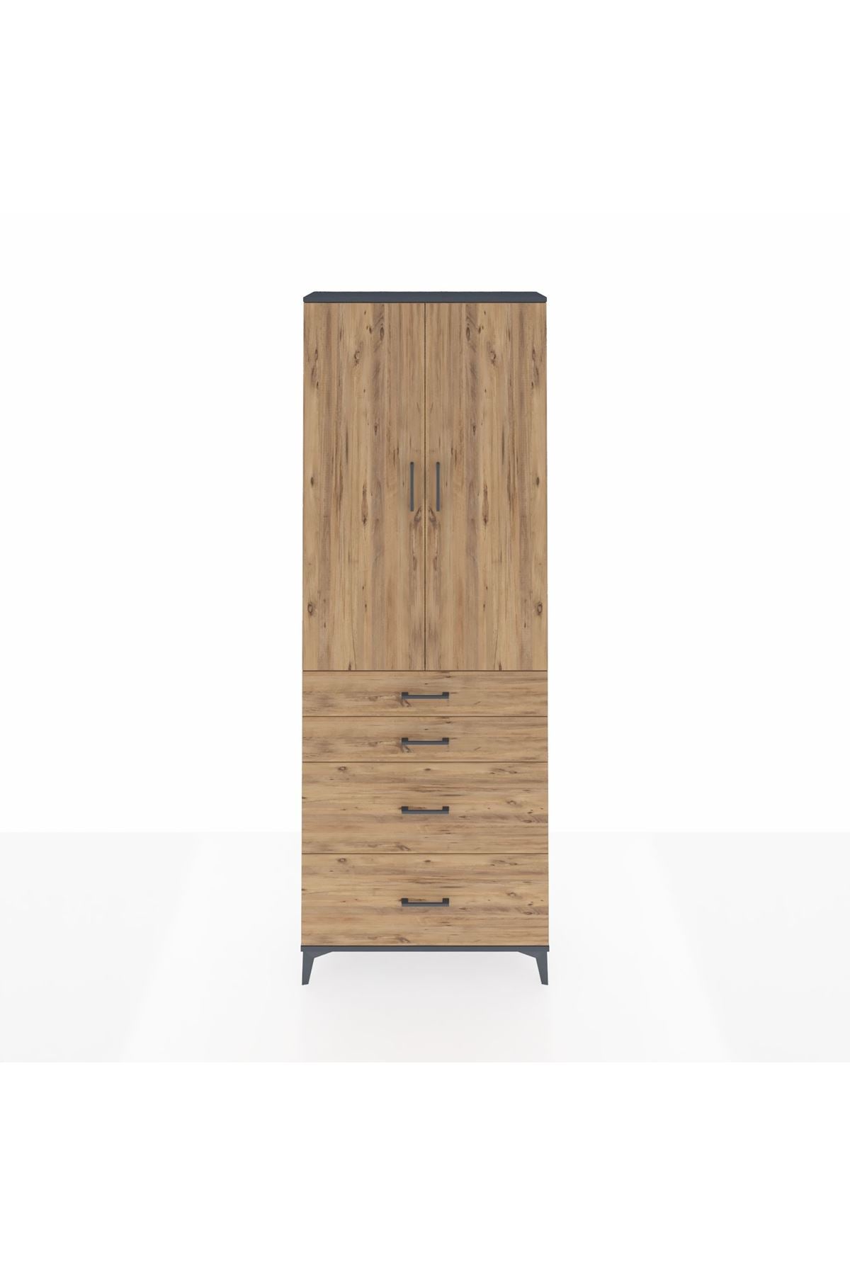 Arges Dolap 4 Raflı 4 Çekmeceli 2 Kapaklı 88x30x243 Antrasit-Çam