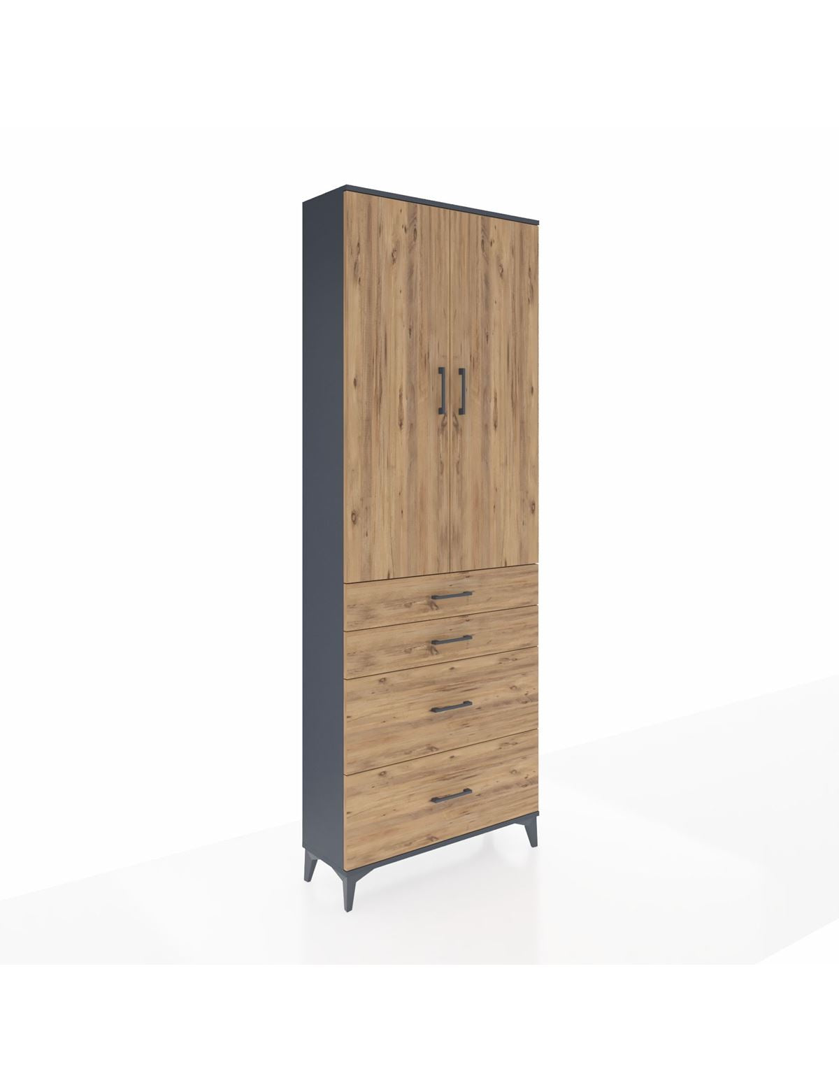 Arges Dolap 4 Raflı 4 Çekmeceli 2 Kapaklı 88x30x243 Antrasit-Çam