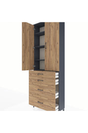 Arges Dolap 4 Raflı 4 Çekmeceli 2 Kapaklı 88x30x243 Antrasit-Çam