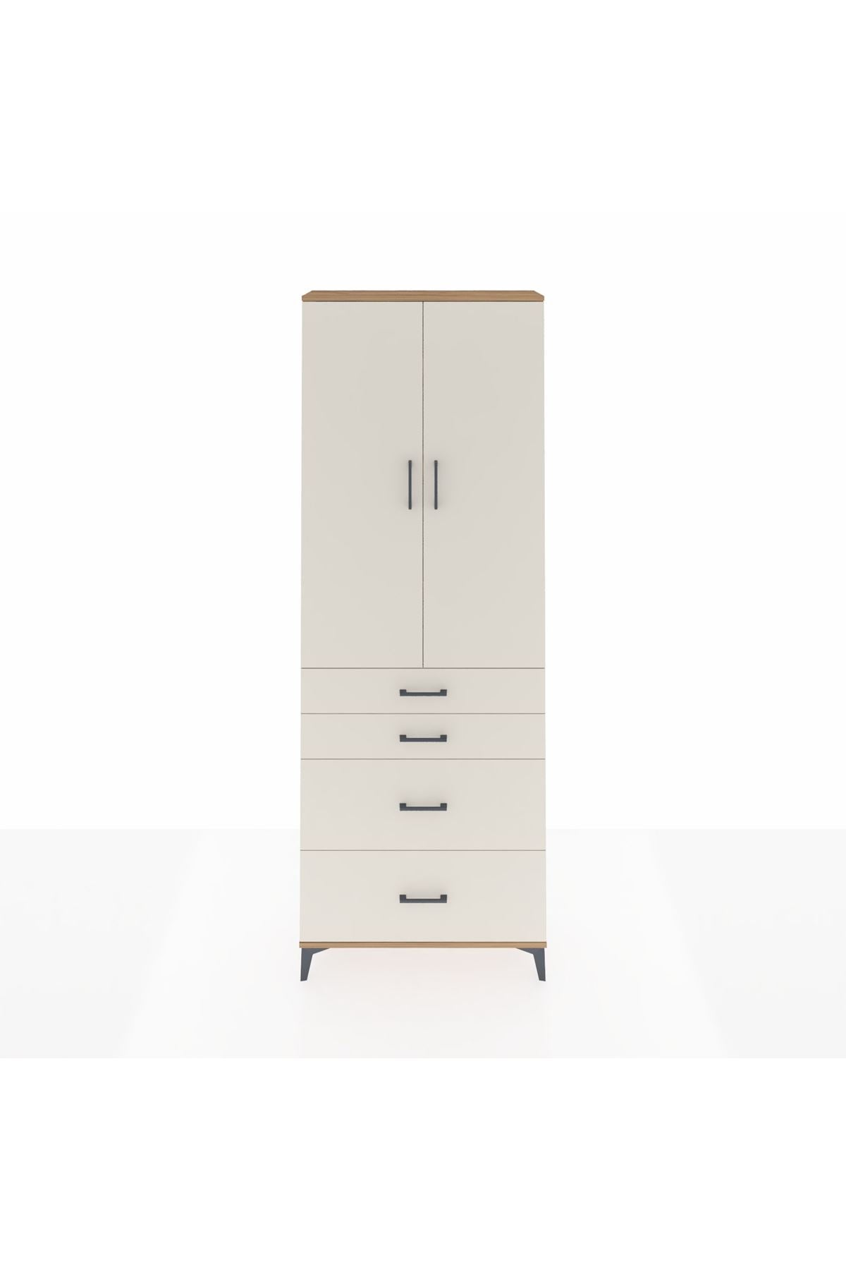 Arges Dolap 4 Raflı 4 Çekmeceli 2 Kapaklı 88x30x243 Çam-Aytaşı