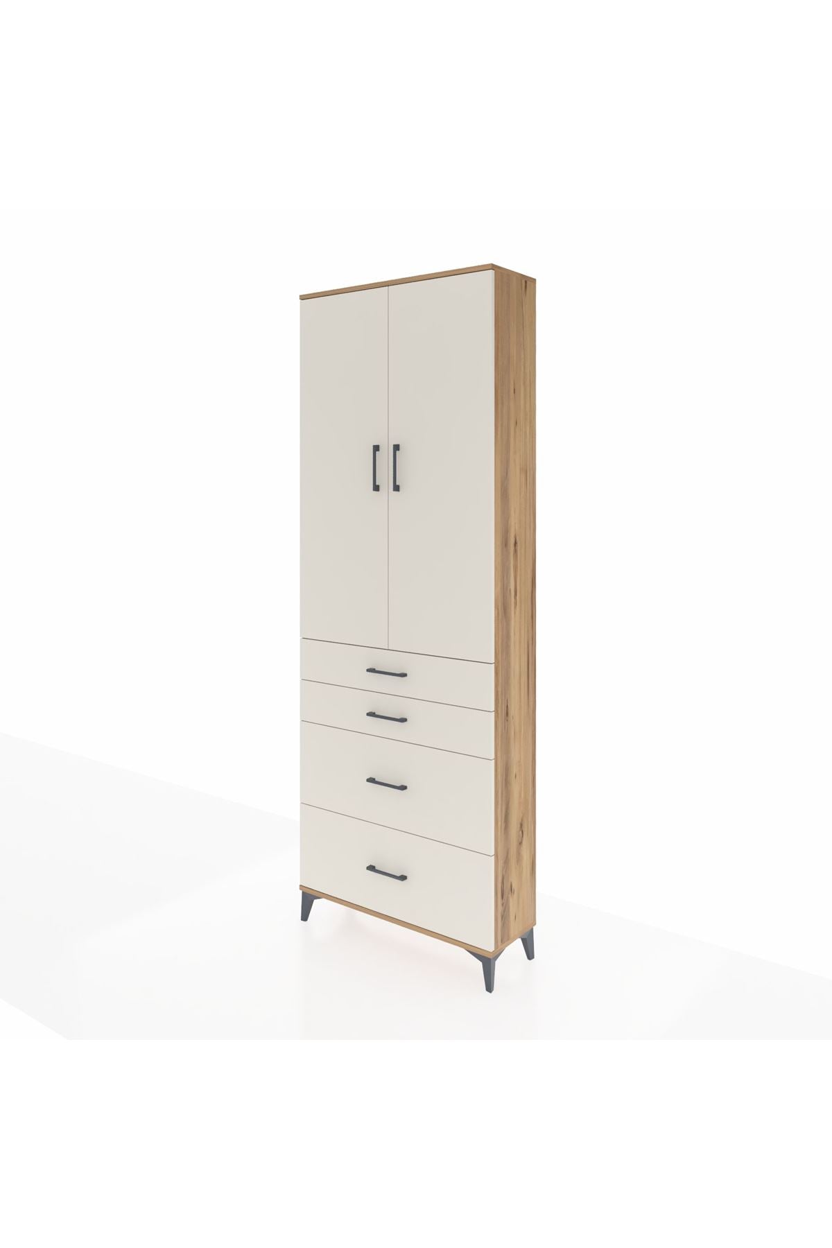 Arges Dolap 4 Raflı 4 Çekmeceli 2 Kapaklı 88x30x243 Çam-Aytaşı