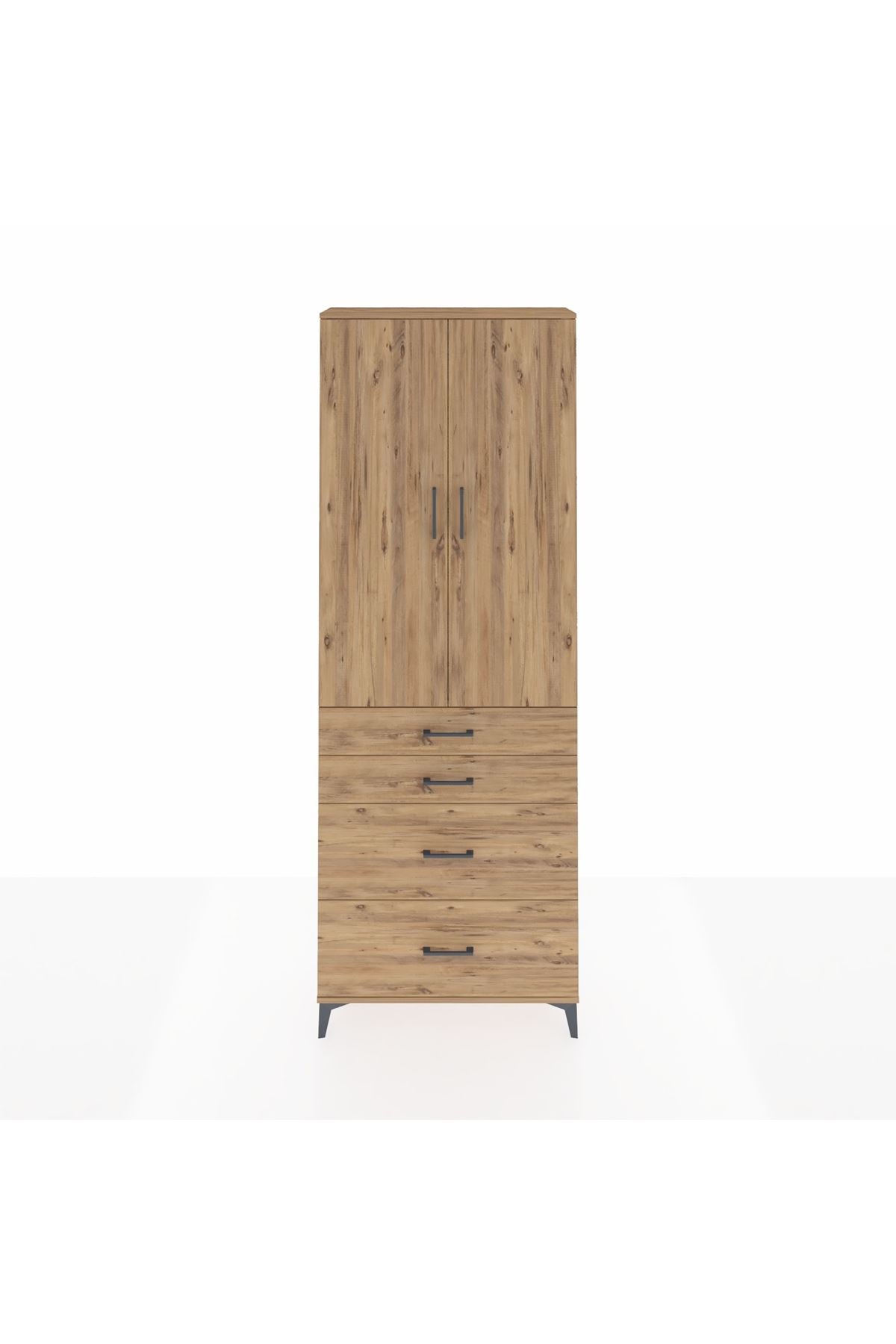 Arges Dolap 4 Raflı 4 Çekmeceli 2 Kapaklı 88x30x243 Çam-Çam