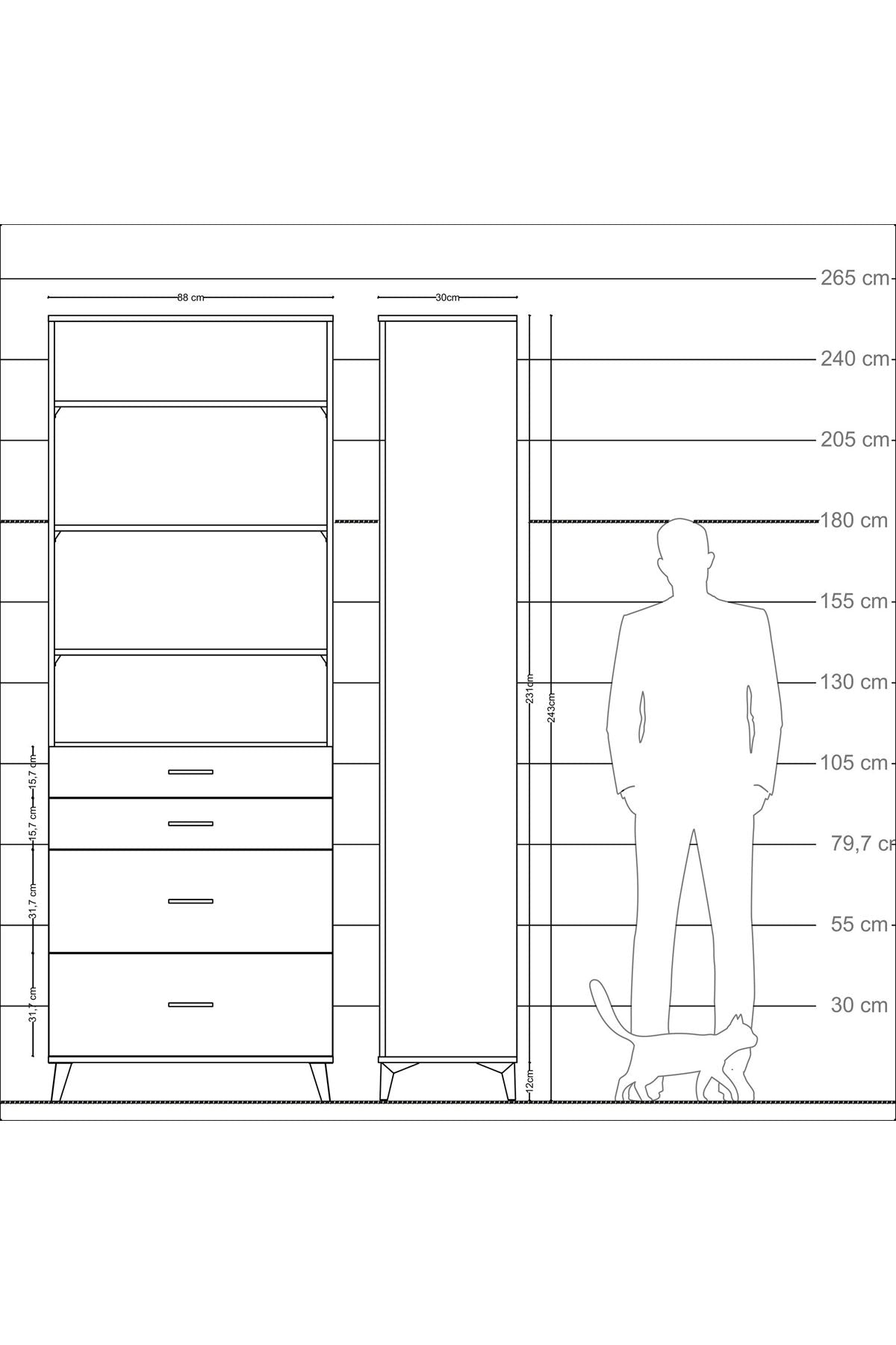 Arges Dolap 4 Raflı 4 Çekmeceli 88x30x243 - S33M136V3A