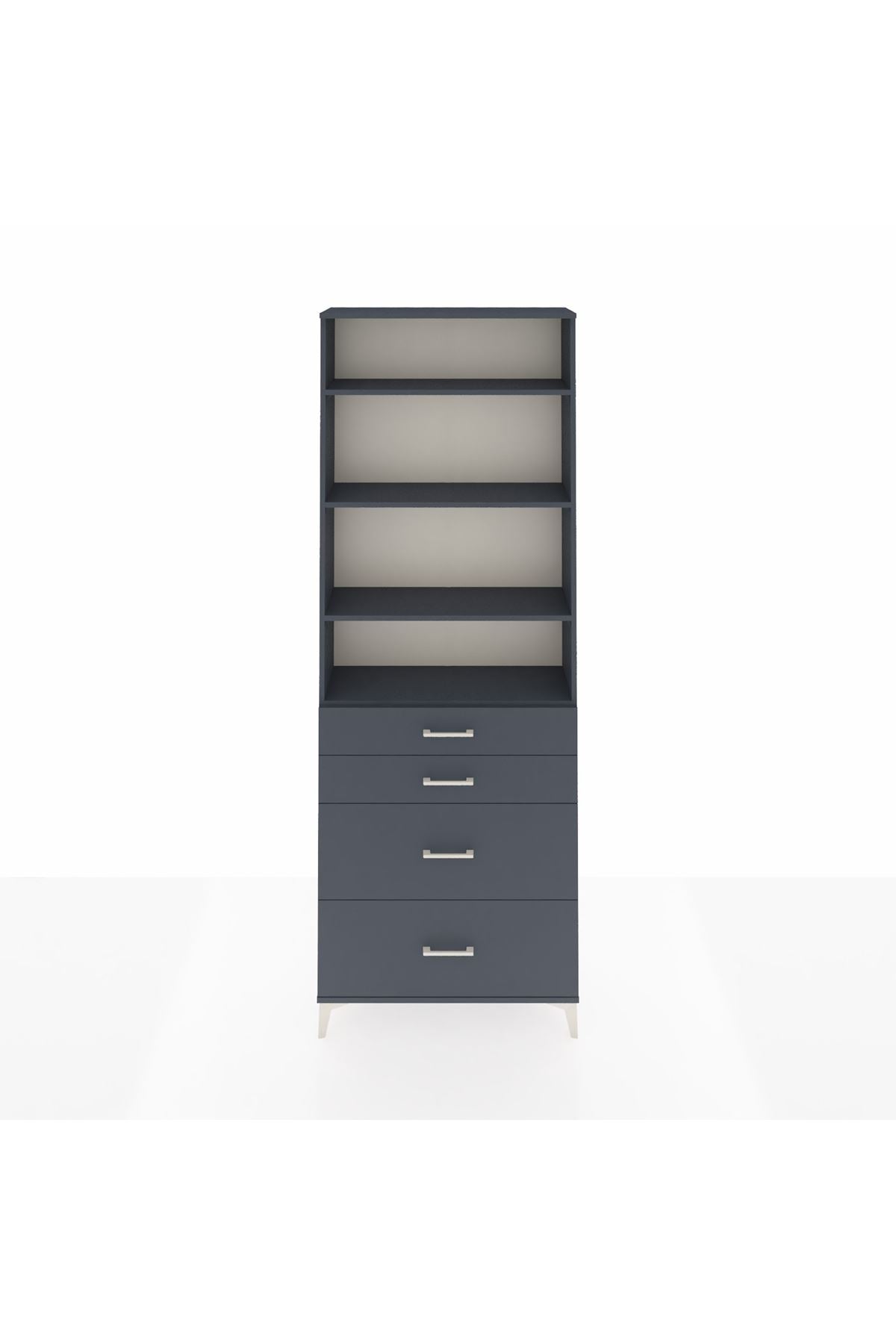 Arges Dolap 4 Raflı 4 Çekmeceli 88x30x243 Antrasit-Antrasit