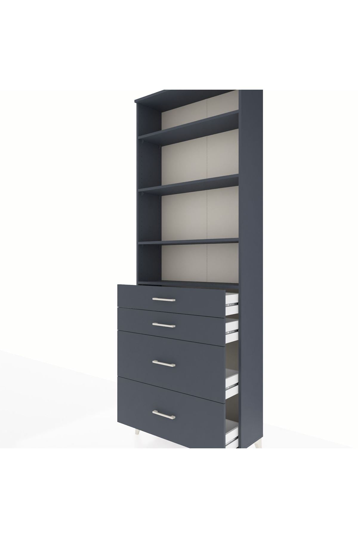 Arges Dolap 4 Raflı 4 Çekmeceli 88x30x243 Antrasit-Antrasit